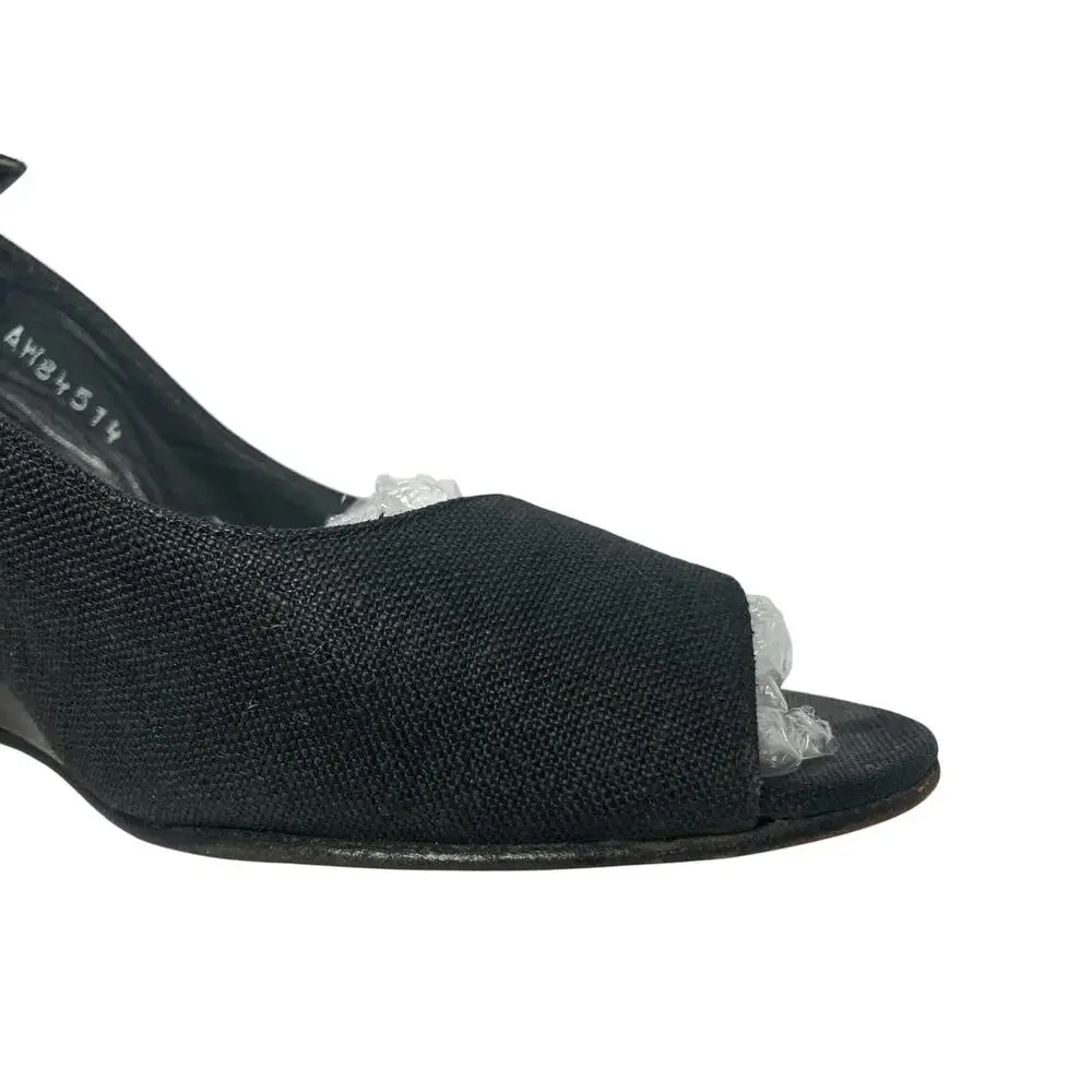 Vintage Stuart Weitzman Black Peep Toe Slingback Wedges Tortoise Resin Heels - Picture 11 of 16